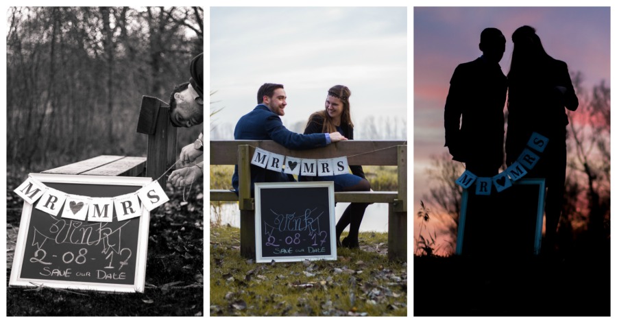 Save-the-Date fotoshoot bij zonsondergang